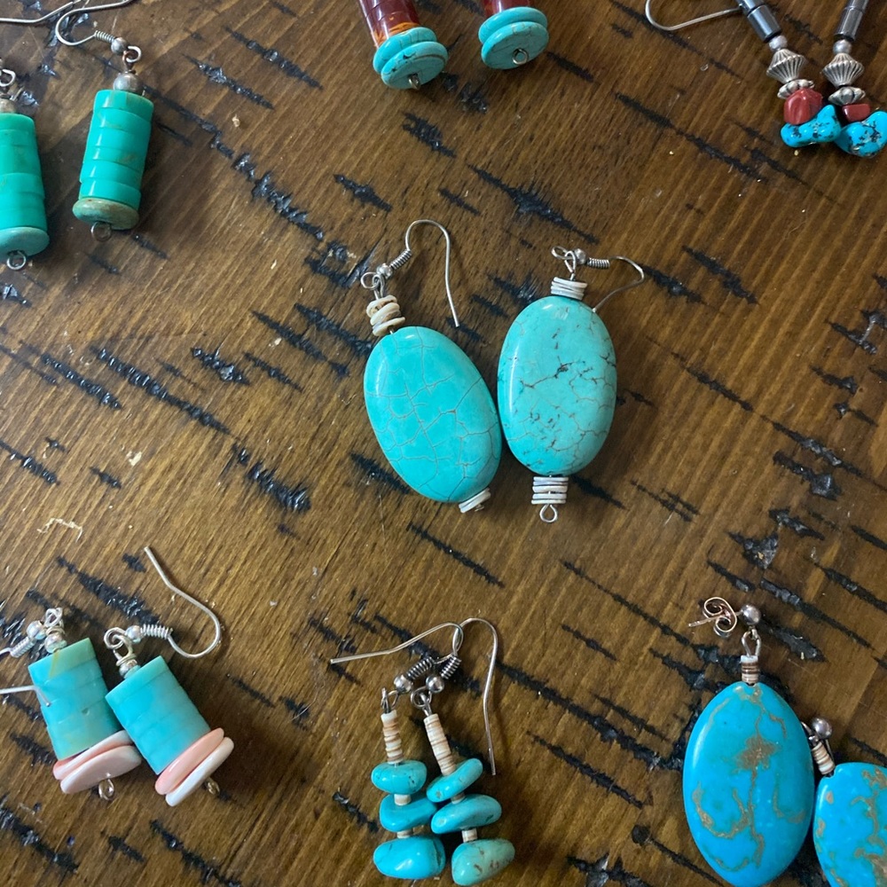 Howlite and red block earrings